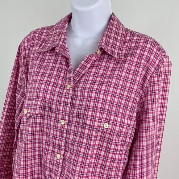 Banana Republic Shirt sz XL Button Front LS Pink Plaid Pockets - Picture 2 of 8